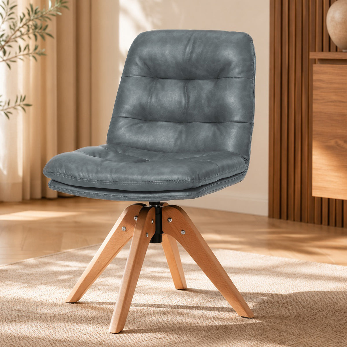 HomeMiYN 360° Swivel Dining Chairs Faux Leather Upholstered