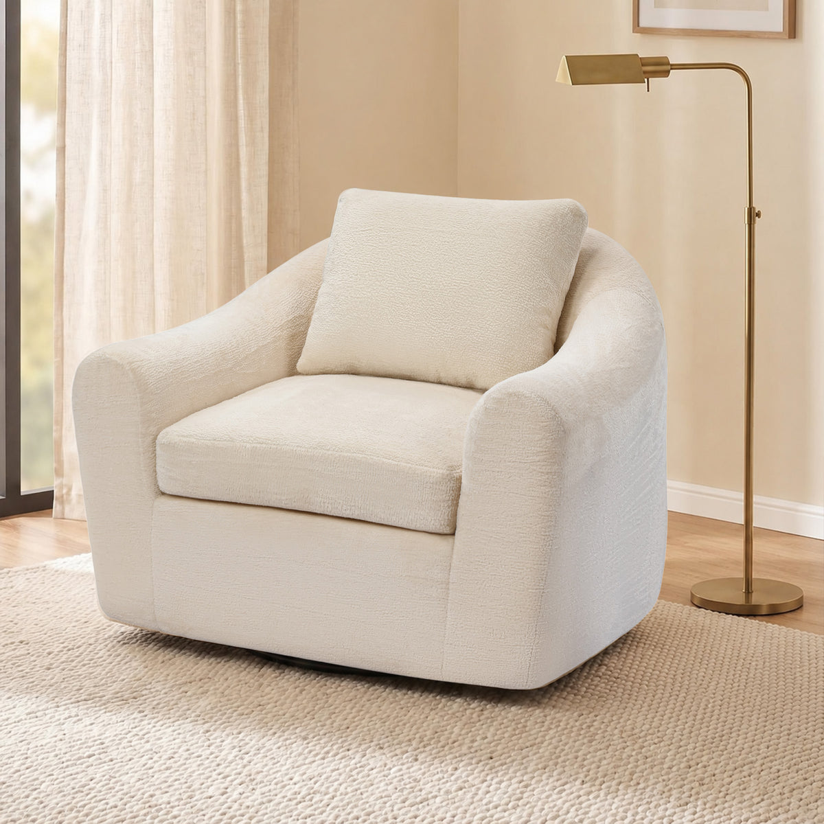 HomeMiYN 360° Rotatable Round Swivel Shell Chair, Modern Padded Recliner for Living Room
