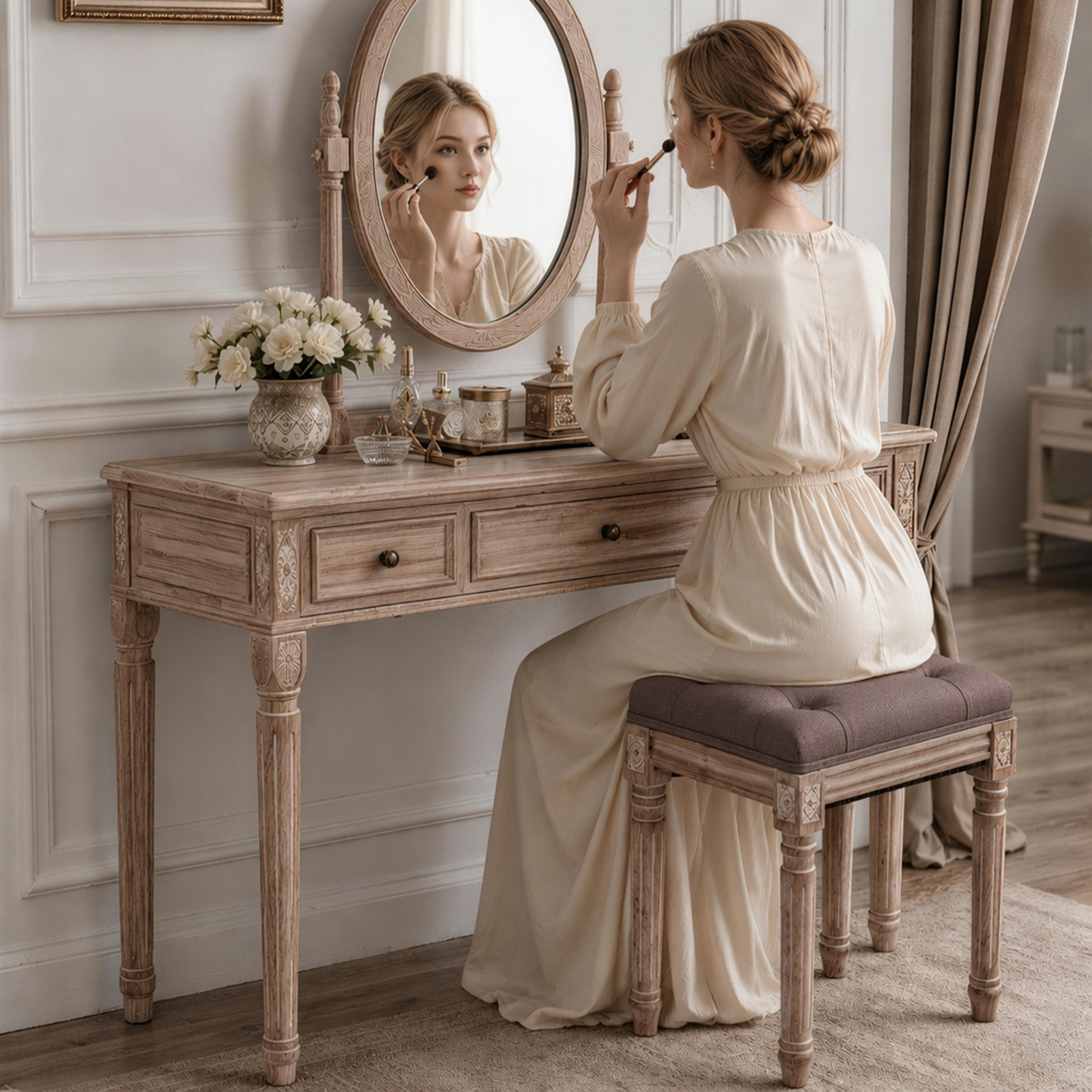 HomeMiYN Country House Velvet Dressing Table Stool