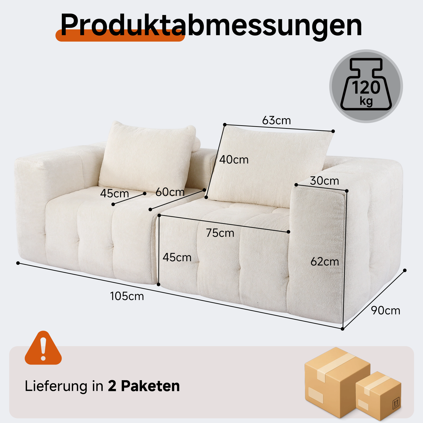 2er Boneless Sofa, Modular Sofa aus Chenille, Ohne Montage | Cloud Couch, Komprimiertes Sofa, hochelastisch, frei kombinierbares Wohnzimmer Sofa bis 240 kg