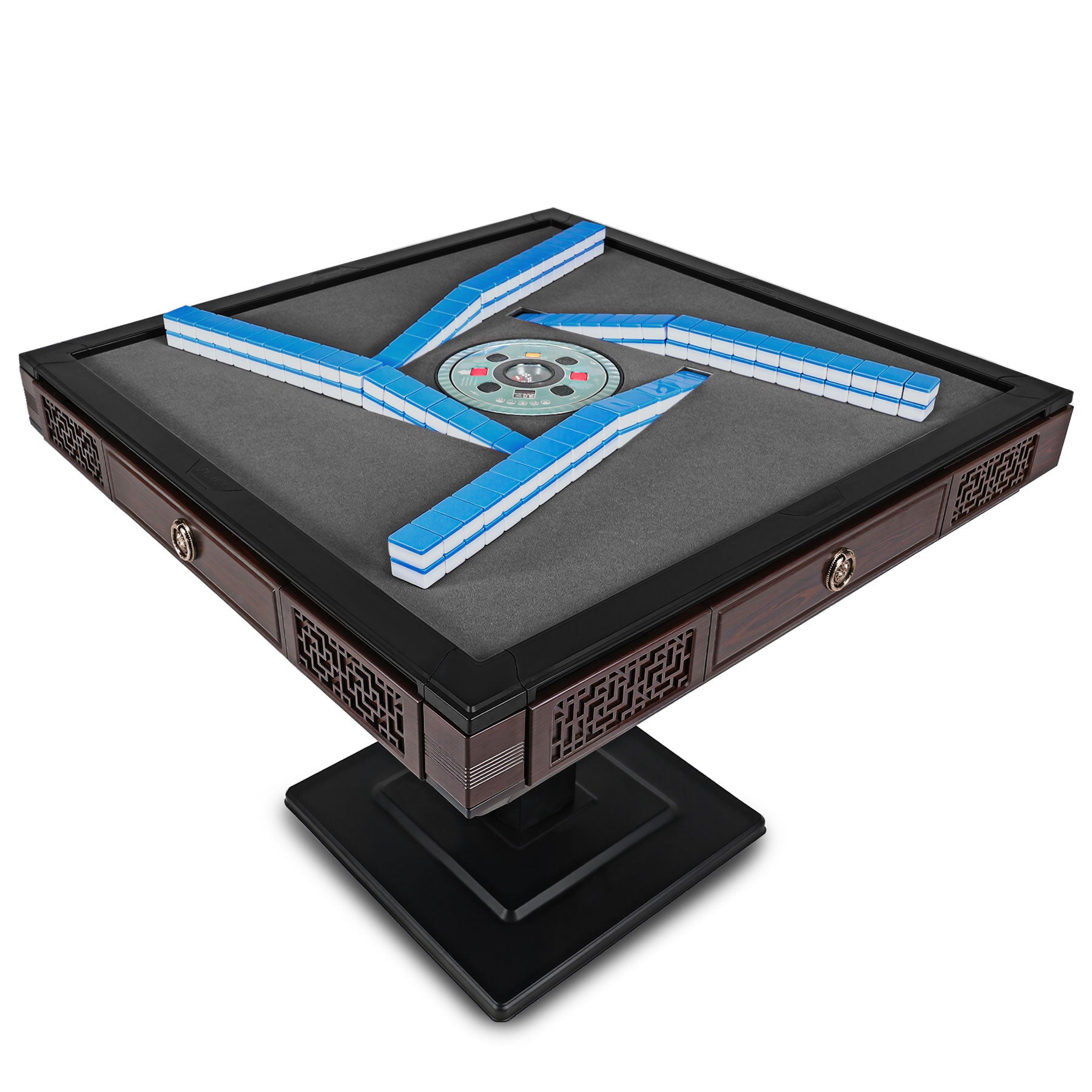 HomeMiYN Automatic Mahjong Table Foldable with Wheels, with 42mm 152 Numbered Magnetic Tiles, for Domino Game