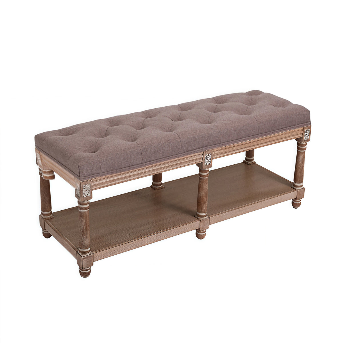 HomeMiYN 2-Seat Upholstered Storage Bench for Hallway and Bedroom