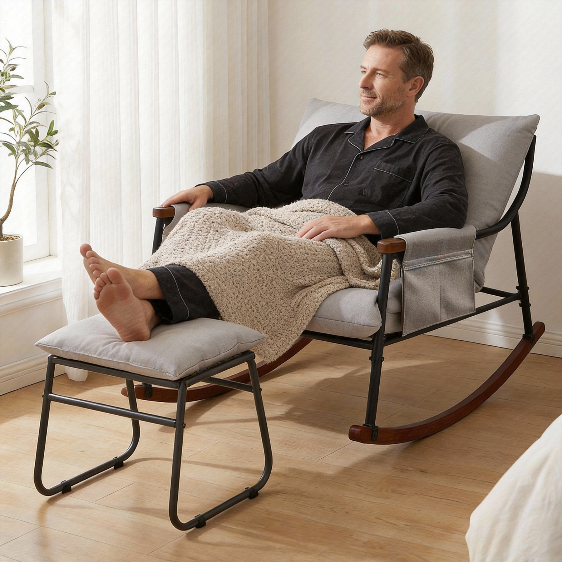 Wooden Armrest with Footstool