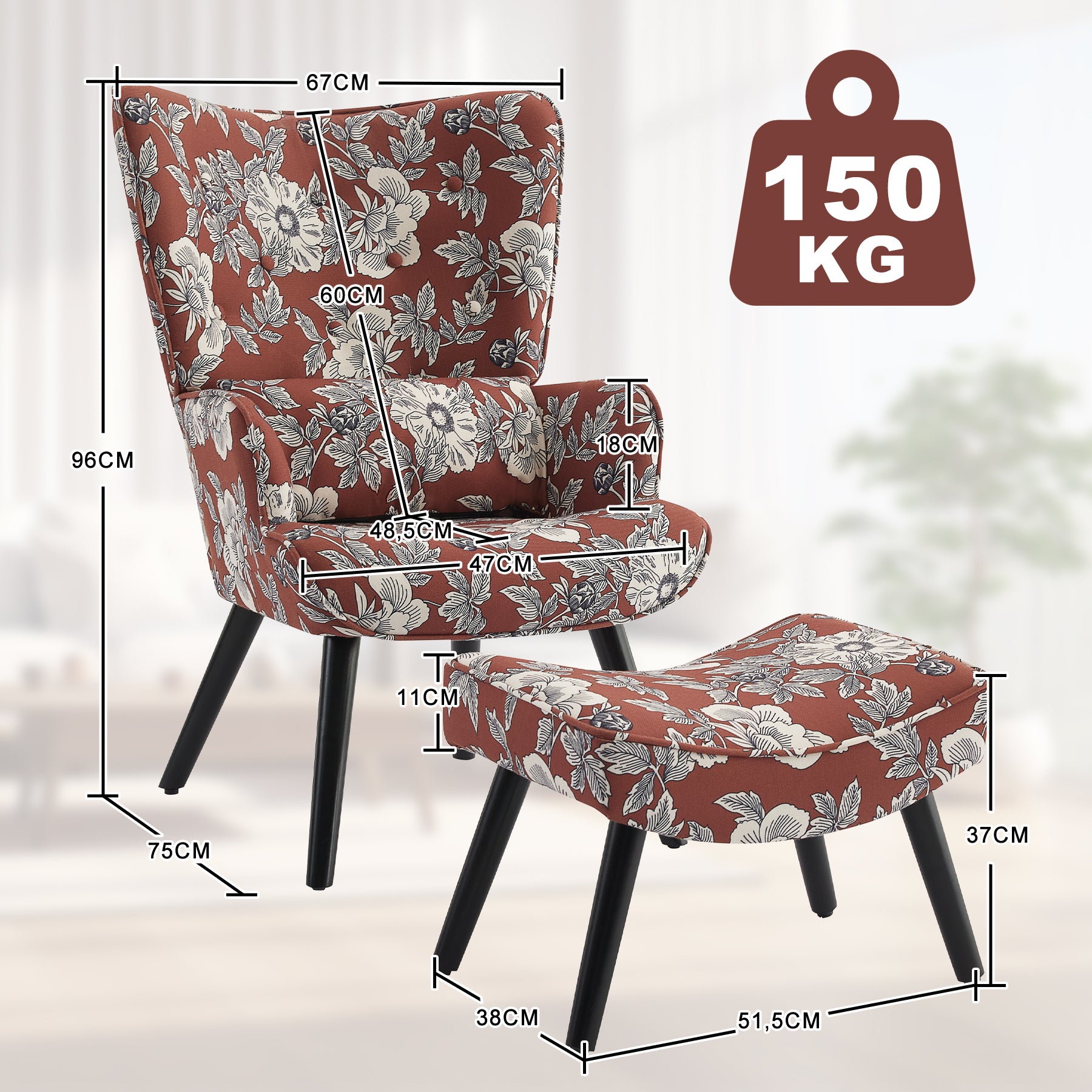 Printed Single Seater Sofa in Faux Linen Fabric