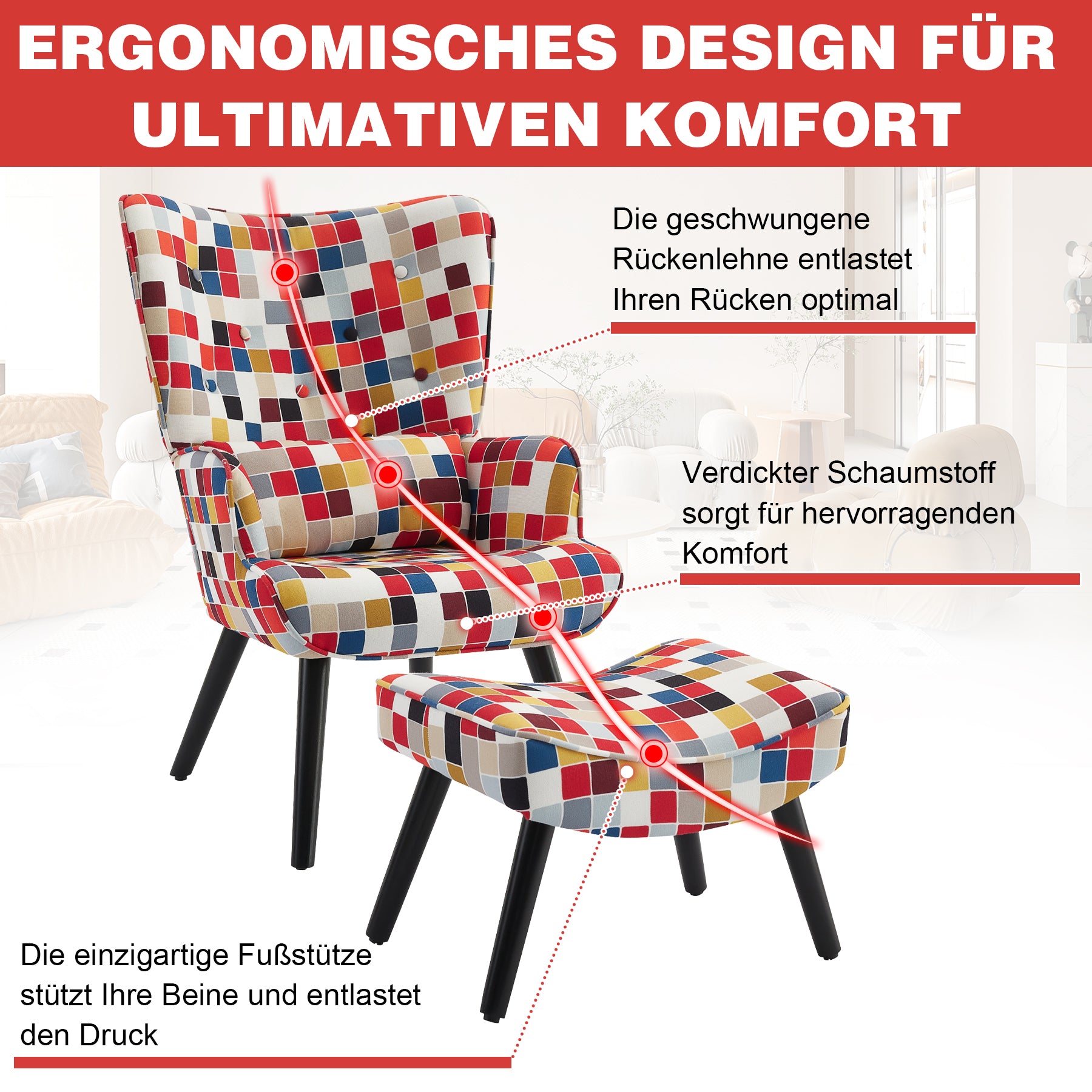 Printed Single Seater Sofa in Faux Linen Fabric