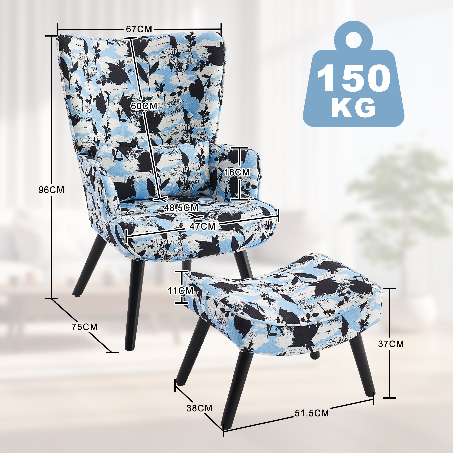 Printed Single Seater Sofa in Faux Linen Fabric