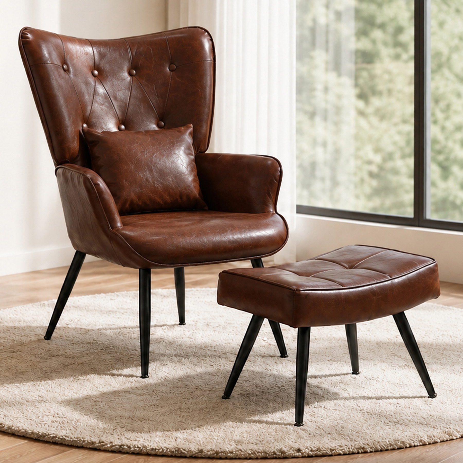 Sessel Ohrensessel mit Samtgeknöpfte Akzentarm-Loungesessel mit vergoldeten Metallbeinen und Lendenrückenlehne, Esszimmerstuhl mit Flügellehne für Wohnzimmer/Schlafzimmer/Büro