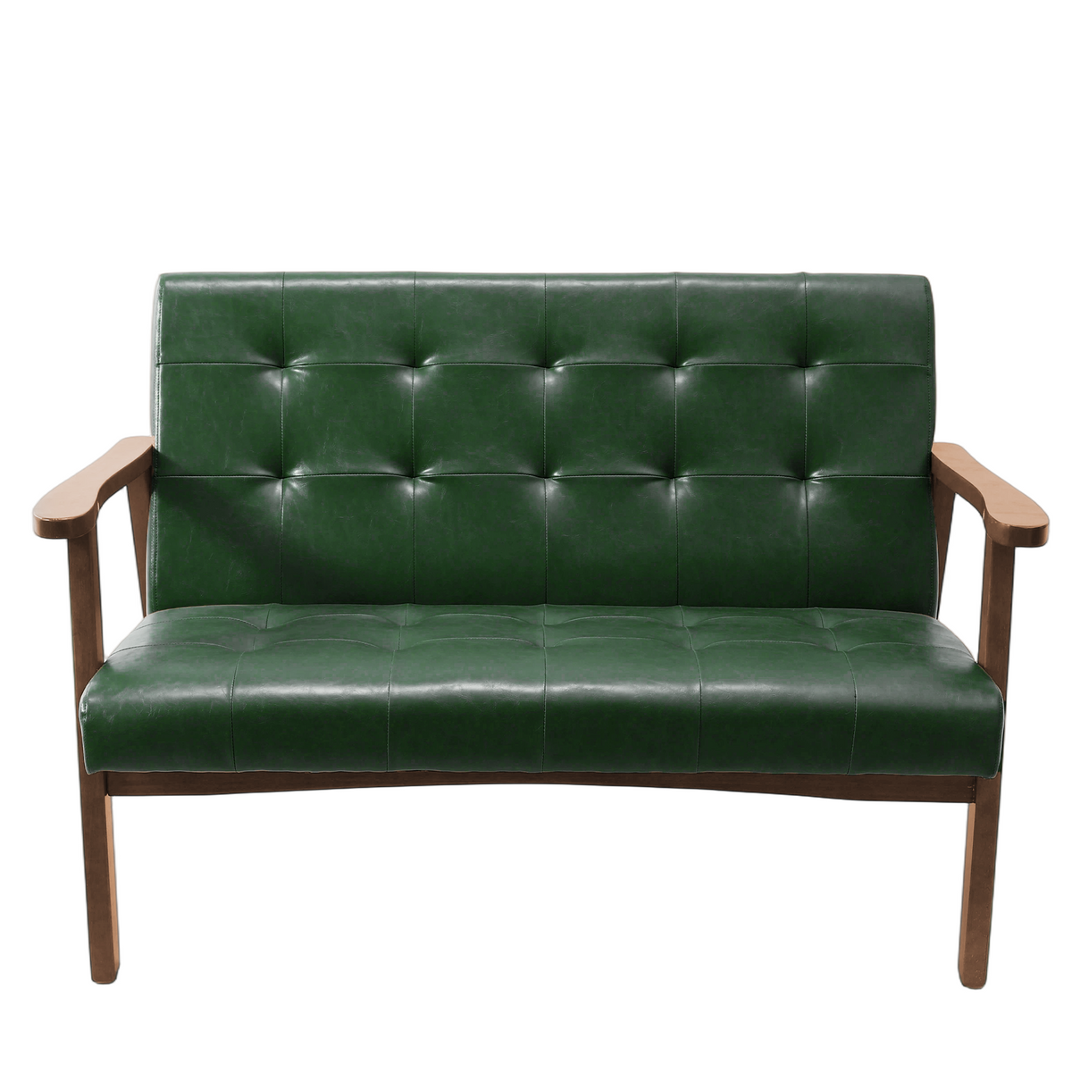 HomeMiYN 2 Seater Faux Leather Sofa with Armrests and Solid Wood Frame