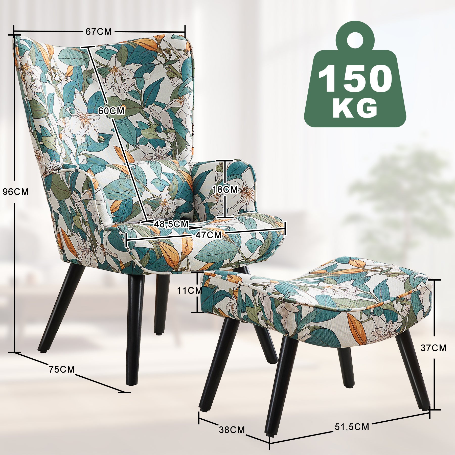 Printed Single Seater Sofa in Faux Linen Fabric