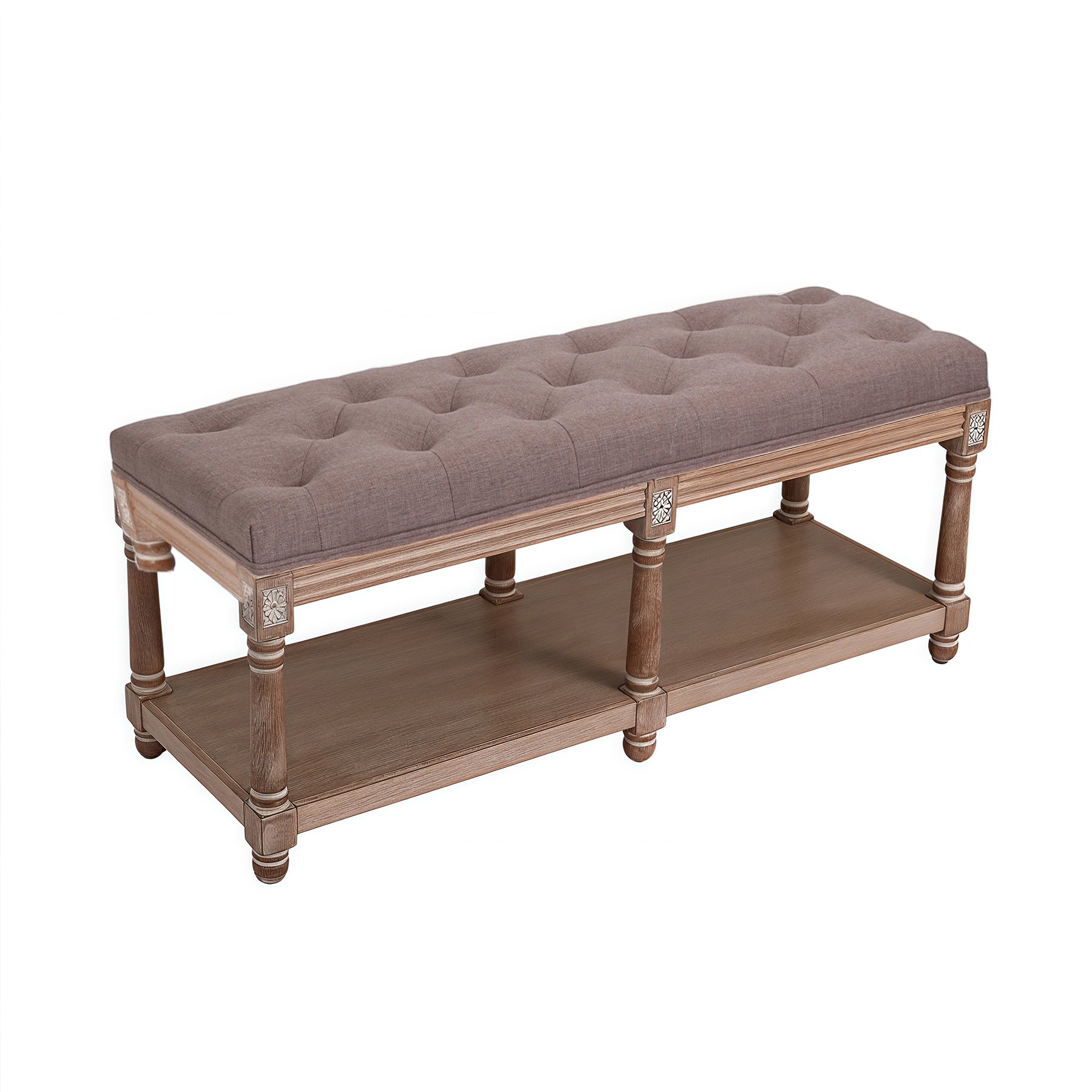 Schuhbank für 2 Personen, Polsterbank mit Schuhablage für 10 Paar Schuhe, Bequeme Sitzbank, Natur-grau,114 * 40 * 49cm,Kaffeebraun