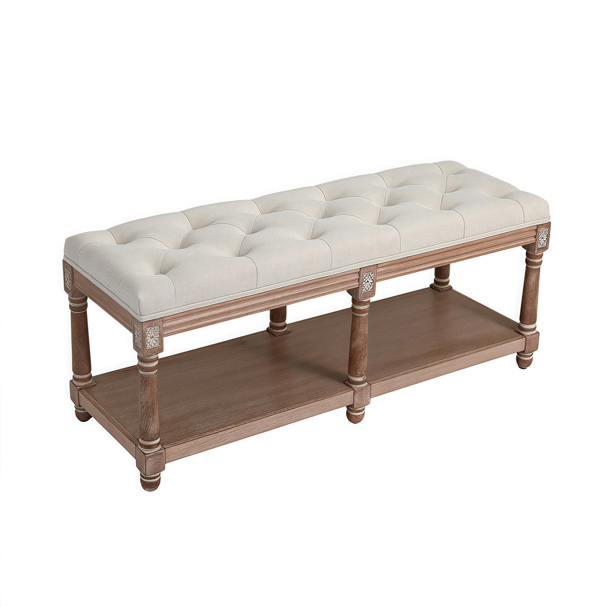HomeMiYN 2-Seat Upholstered Storage Bench for Hallway and Bedroom