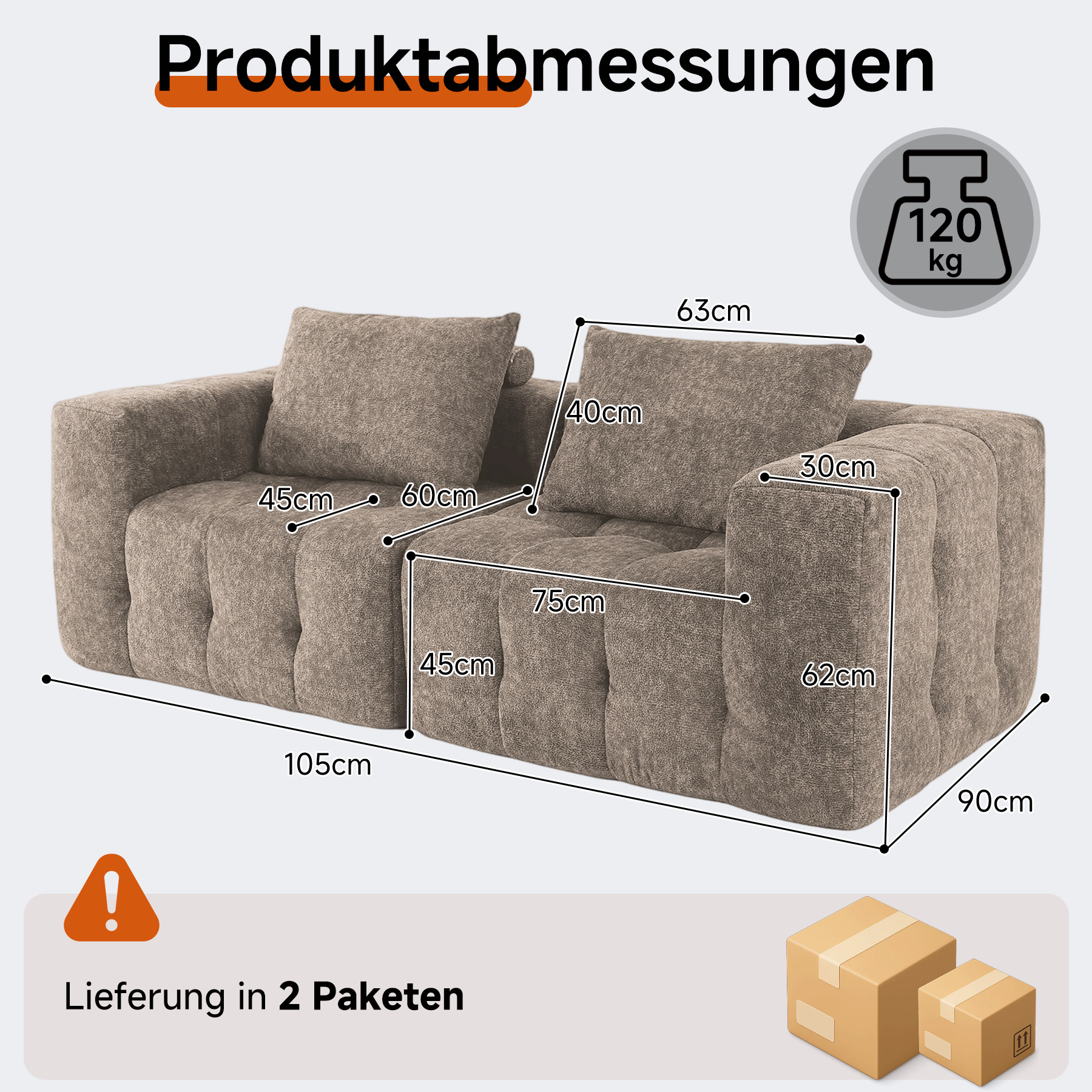 2er Boneless Sofa, Modular Sofa aus Chenille, Ohne Montage | Cloud Couch, Komprimiertes Sofa, hochelastisch, frei kombinierbares Wohnzimmer Sofa bis 240 kg
