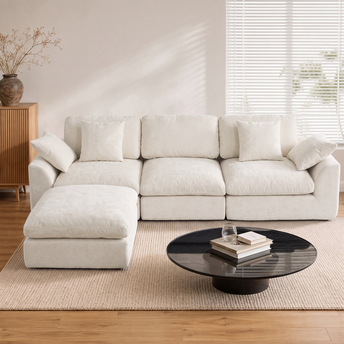 HomeMiYN 281cm 3-Seater L-Shaped Modular Corner Sofa, Chenille Fabric, Non-Vacuum Packaged