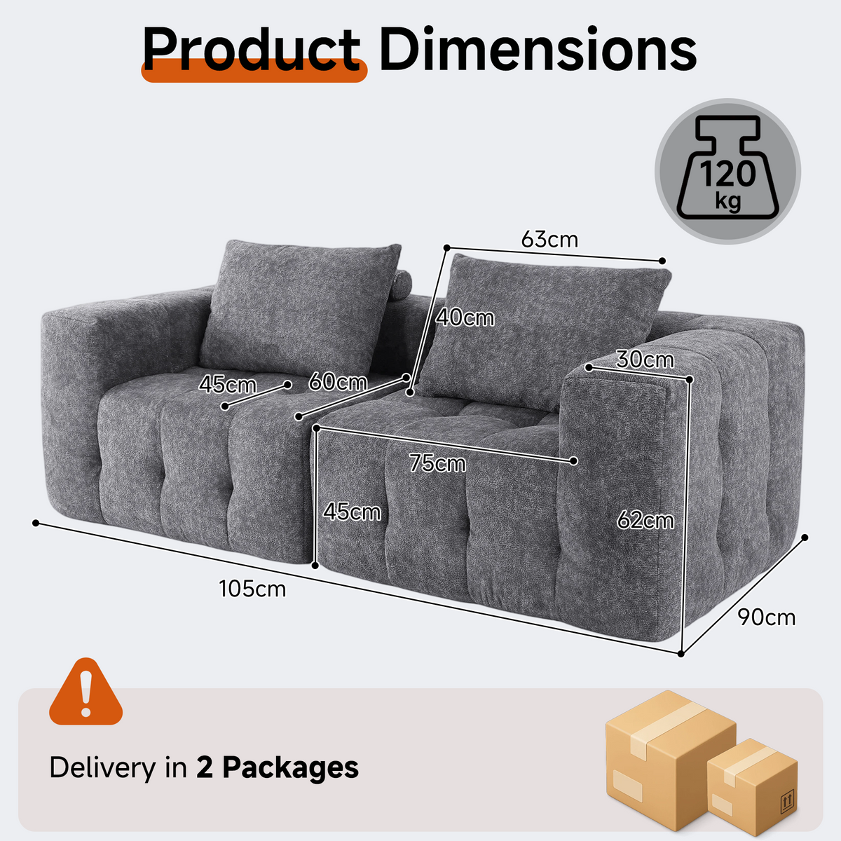 HomeMiYN Pack of 2 Modular Chenille Boneless Sofa No Assembly Required
