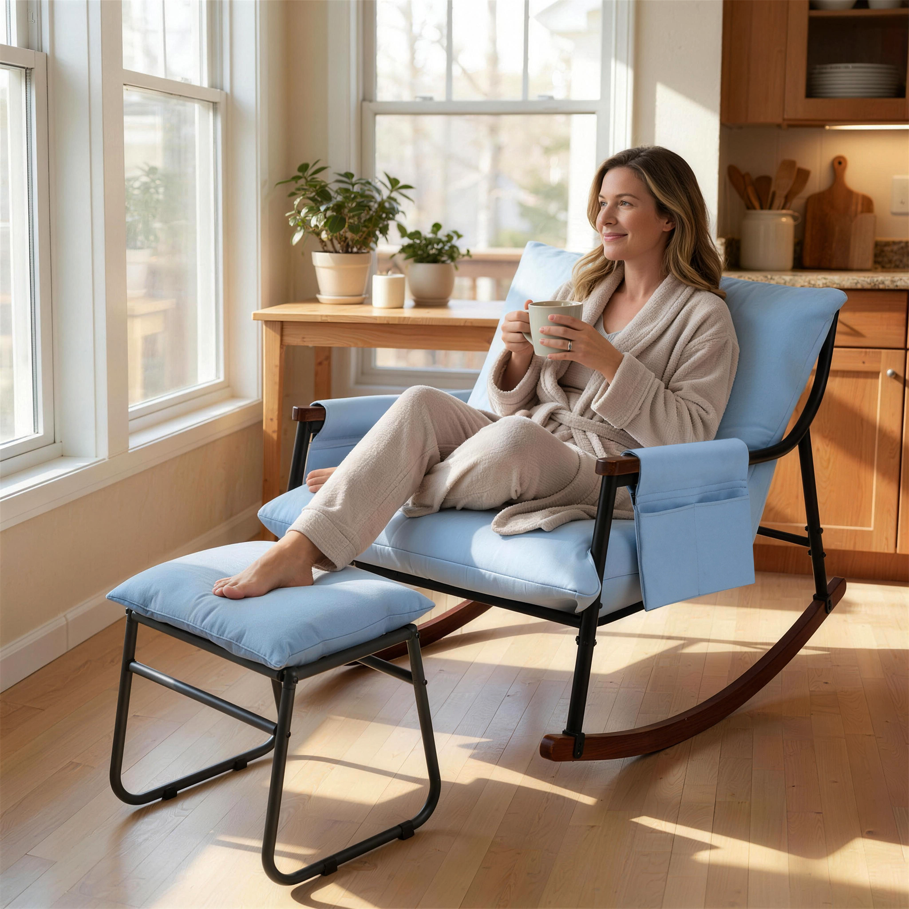 Wooden Armrest with Footstool
