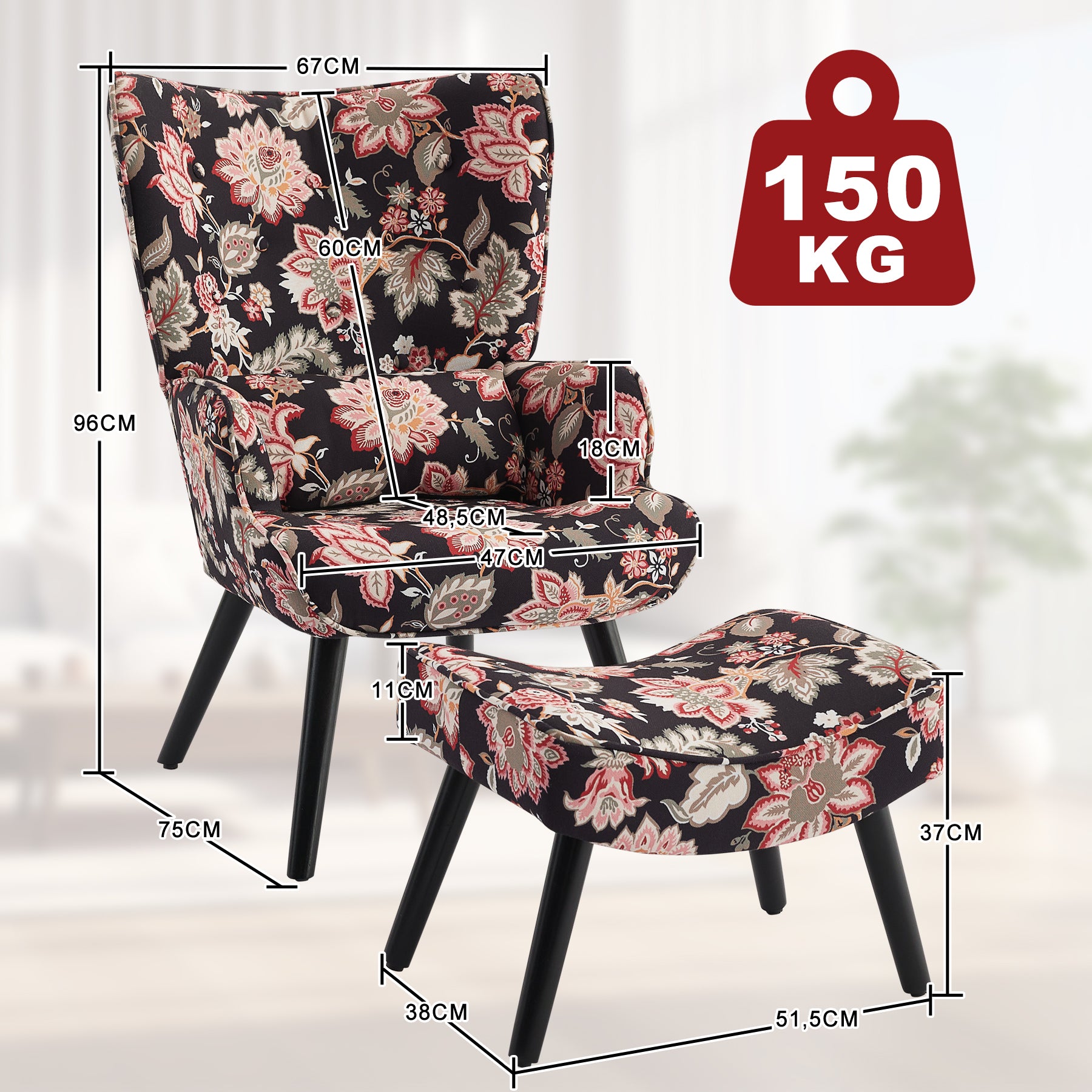 Printed Single Seater Sofa in Faux Linen Fabric