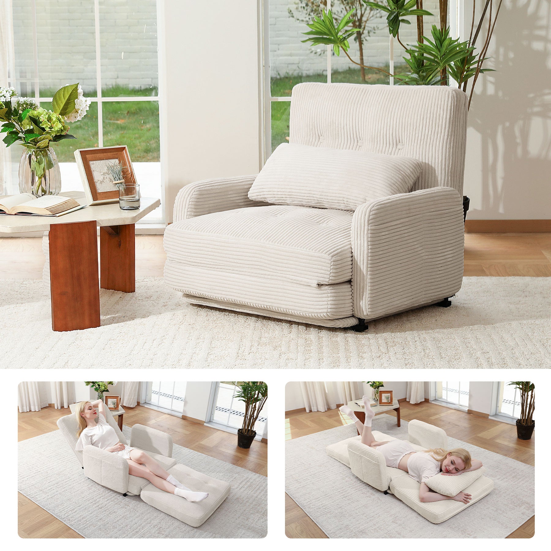 HomeMiYN Folding Sofa Bed, With 5-Position Adjustable Back Support