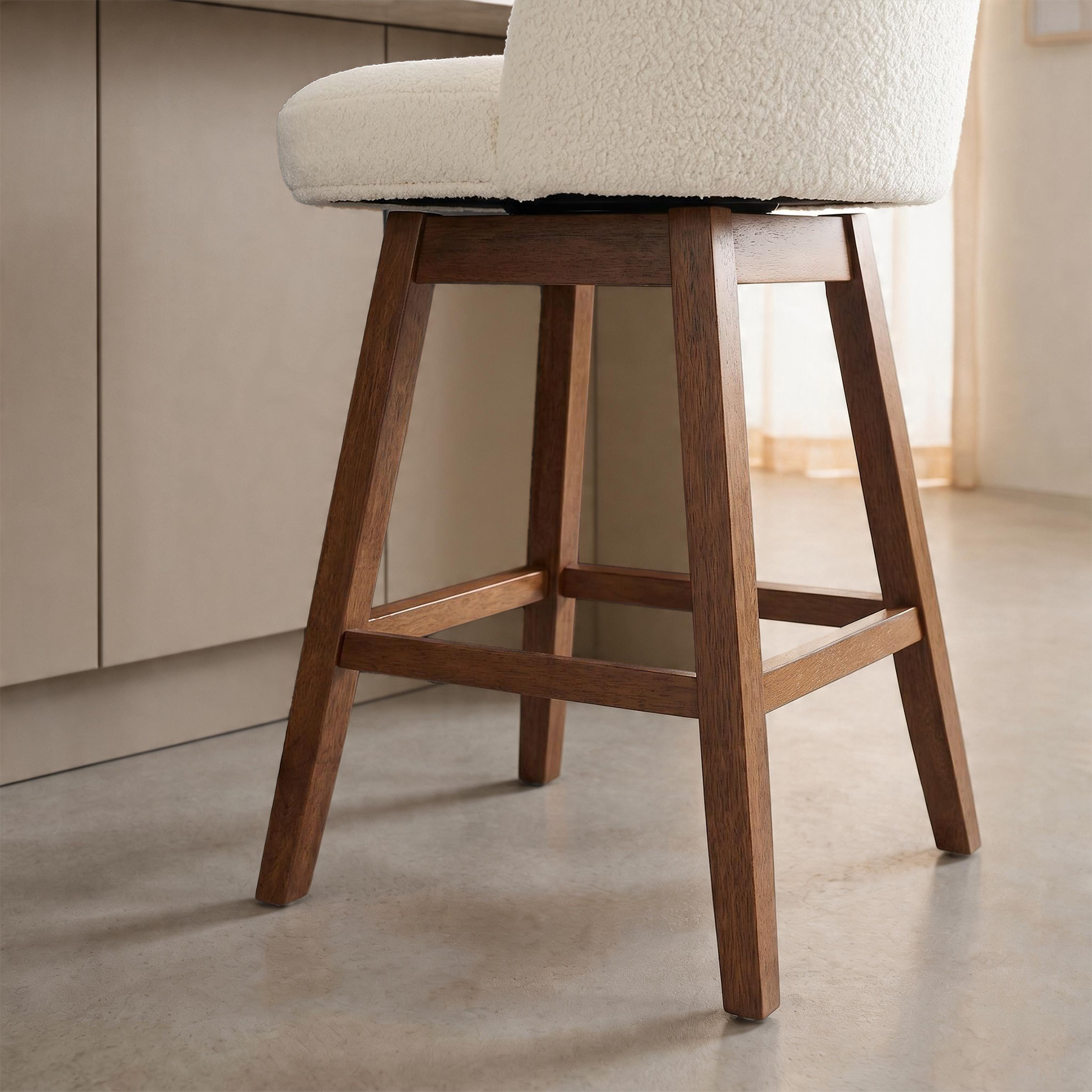 Modern Swivel Bar Stool #base-shape_Square Base #color_Monaco Cream
