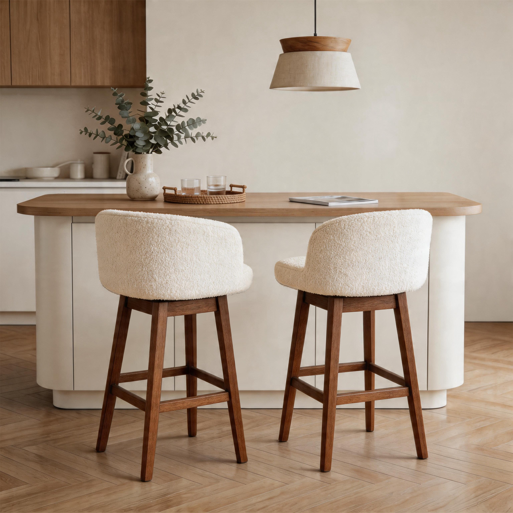Modern Swivel Bar Stool #base-shape_Square Base #color_Monaco Cream