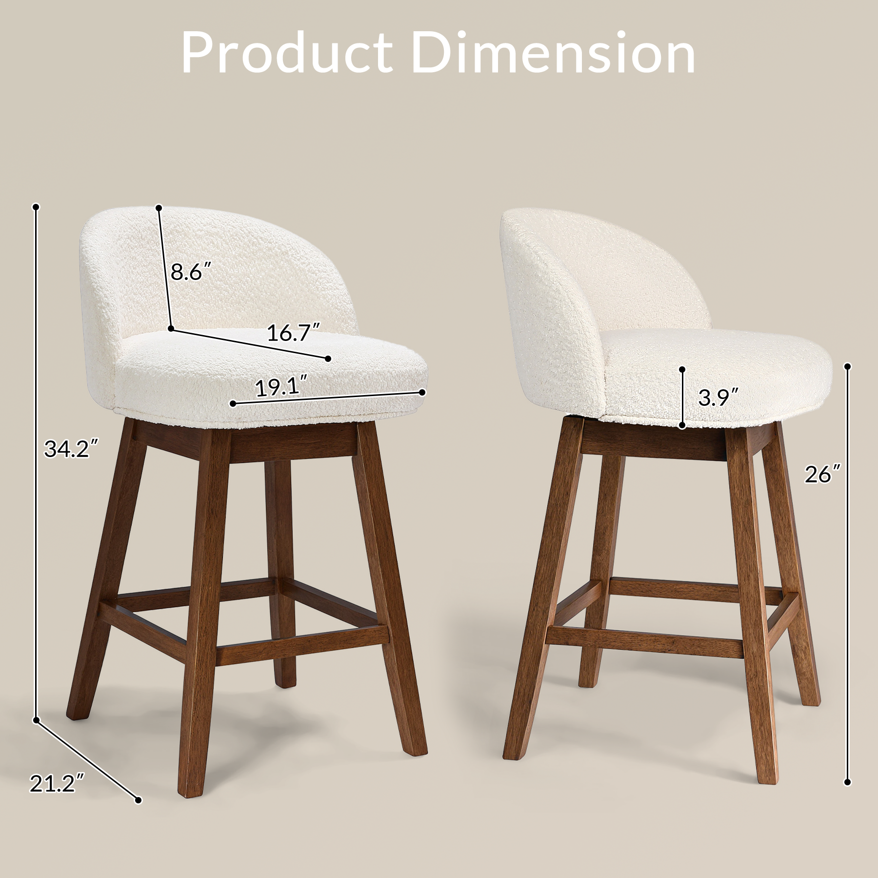 Modern Swivel Bar Stool #base-shape_Square Base #color_Monaco Cream
