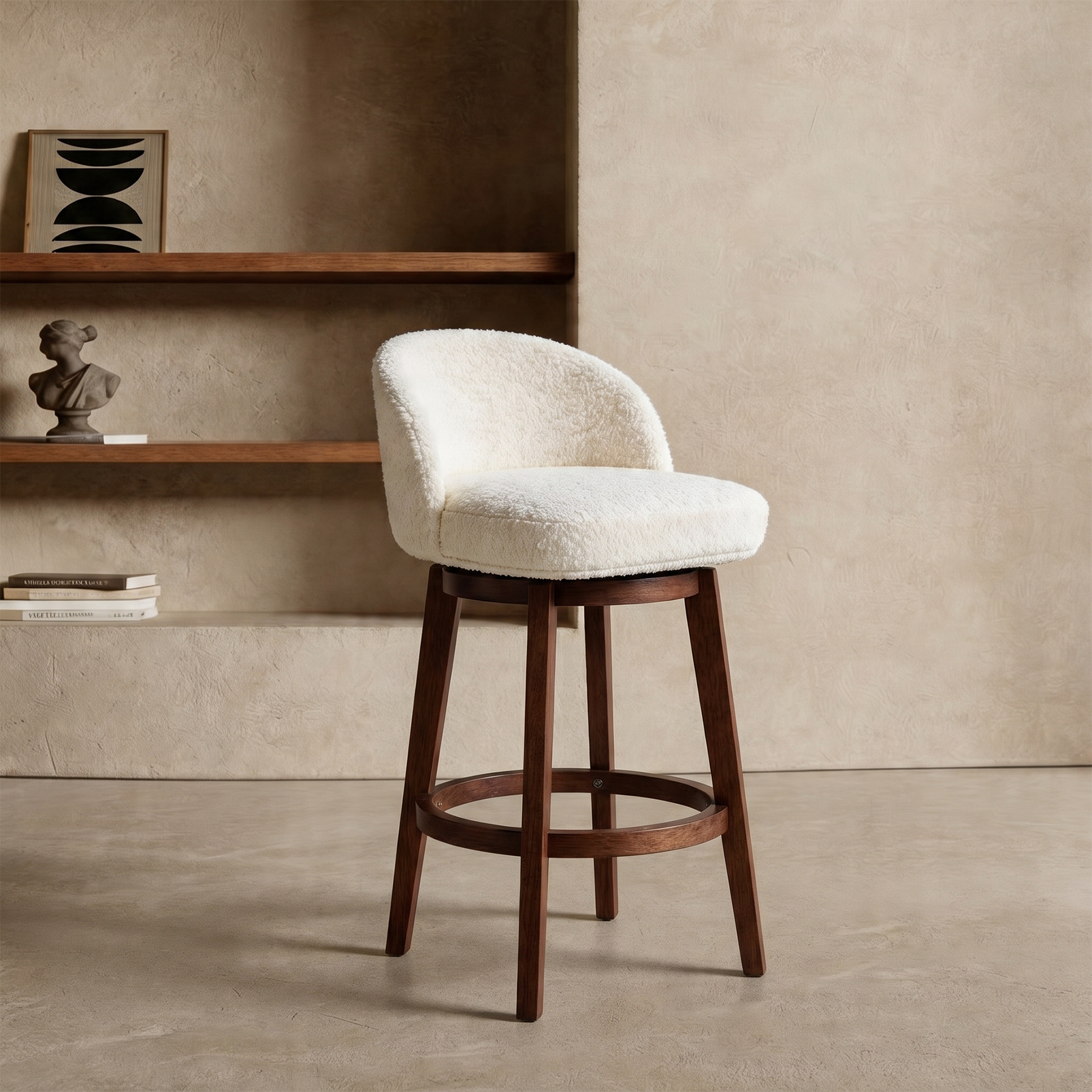 Modern Swivel Bar Stool #base-shape_Round Base #color_Monaco Cream