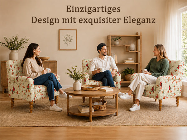 Polstersessel mit Blumenmuster, Vintage Akzentstuhl | Elegantes Blumenmuster, bequeme Polsterung und stabile Holzbeine, ideal für Wohnzimmer, Schlafzimmer und Leseecke.