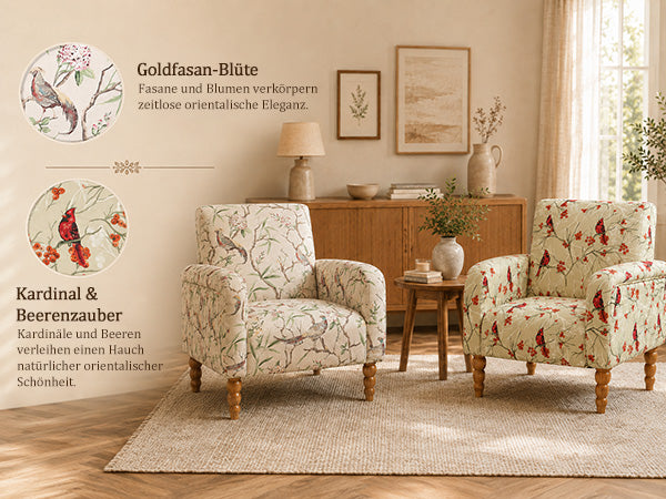 Polstersessel mit Blumenmuster, Vintage Akzentstuhl | Elegantes Blumenmuster, bequeme Polsterung und stabile Holzbeine, ideal für Wohnzimmer, Schlafzimmer und Leseecke.