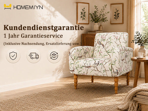 Polstersessel mit Blumenmuster, Vintage Akzentstuhl | Elegantes Blumenmuster, bequeme Polsterung und stabile Holzbeine, ideal für Wohnzimmer, Schlafzimmer und Leseecke.