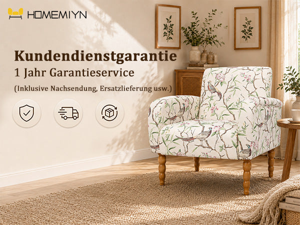 Polstersessel mit Blumenmuster, Vintage Akzentstuhl | Elegantes Blumenmuster, bequeme Polsterung und stabile Holzbeine, ideal für Wohnzimmer, Schlafzimmer und Leseecke.