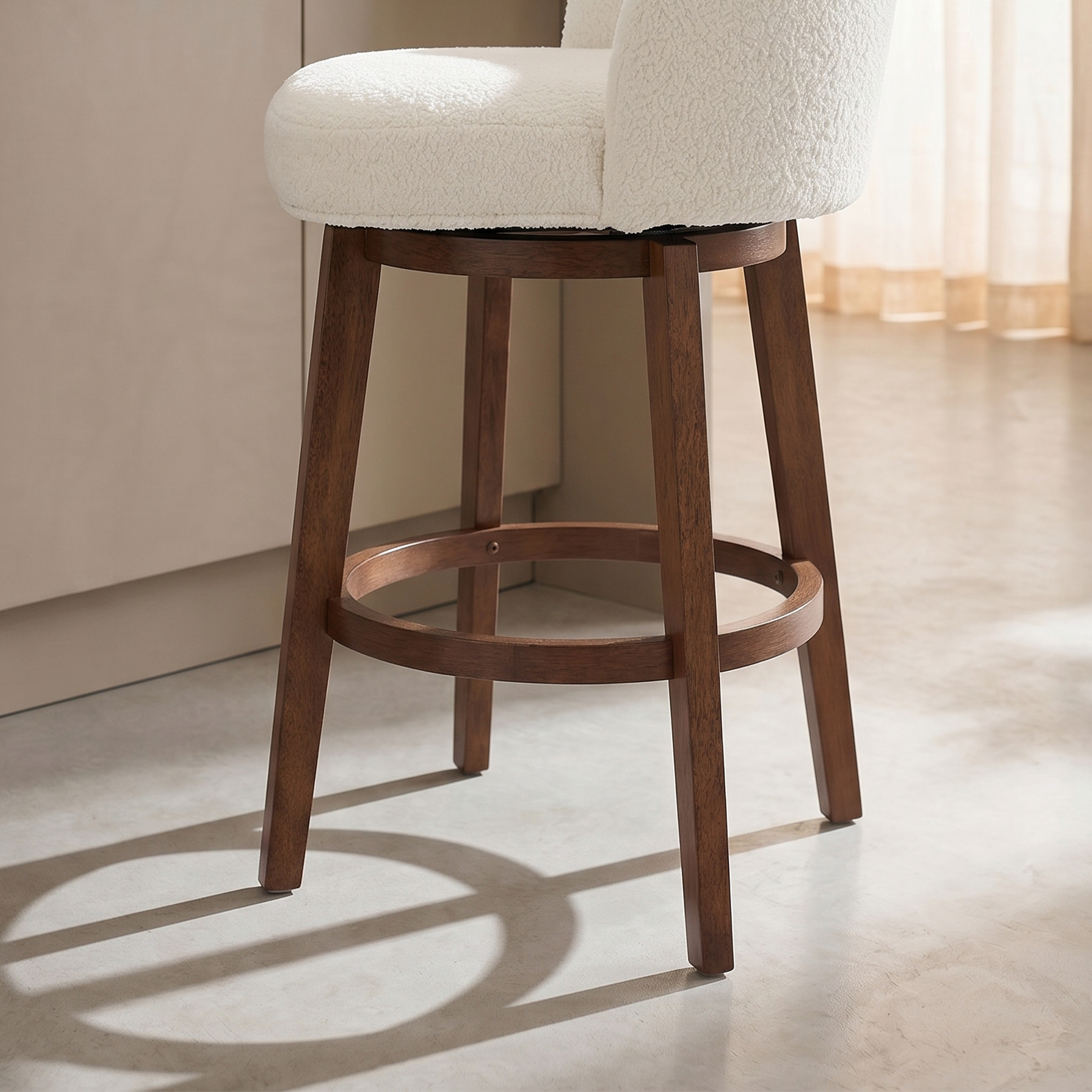 Modern Swivel Bar Stool #base-shape_Round Base #color_Monaco Cream