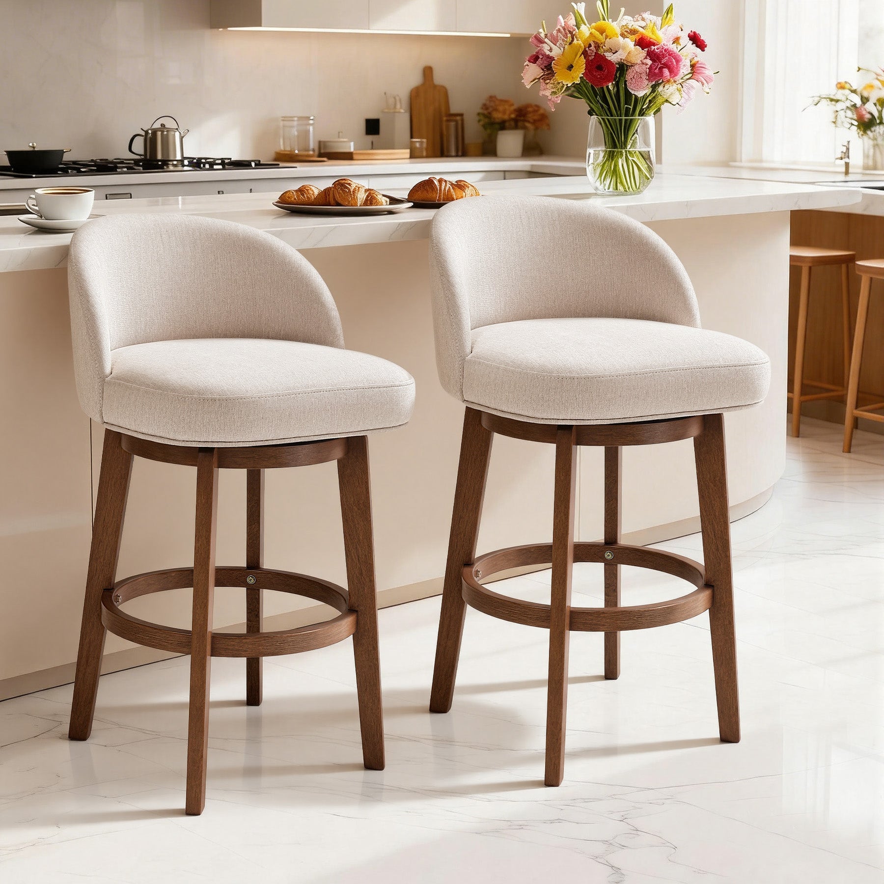 Modern Swivel Bar Stool #base-shape_Round Base #color_Dove Gray