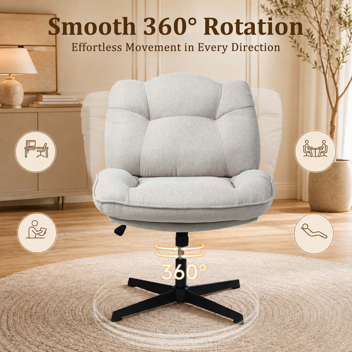 HomeMiYN Ergonomic Armless Office Chair with Adjustable Backrest & Footrest