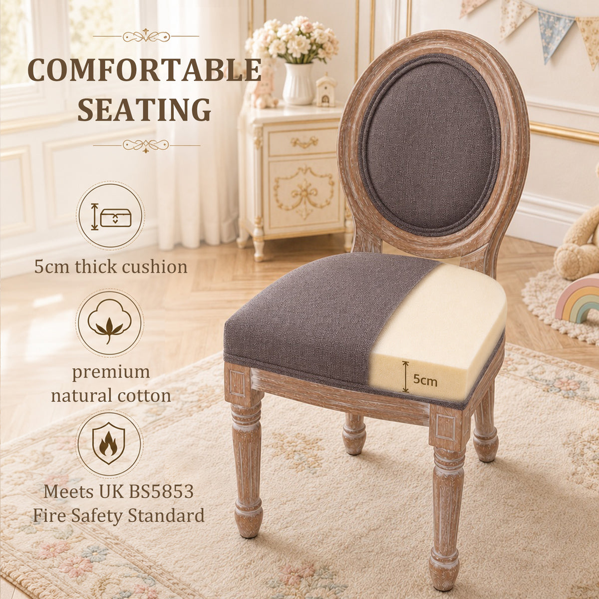 HomeMiYN Set of 2 Wooden Kids Chairs Beige Padded Seat for Ages 3+