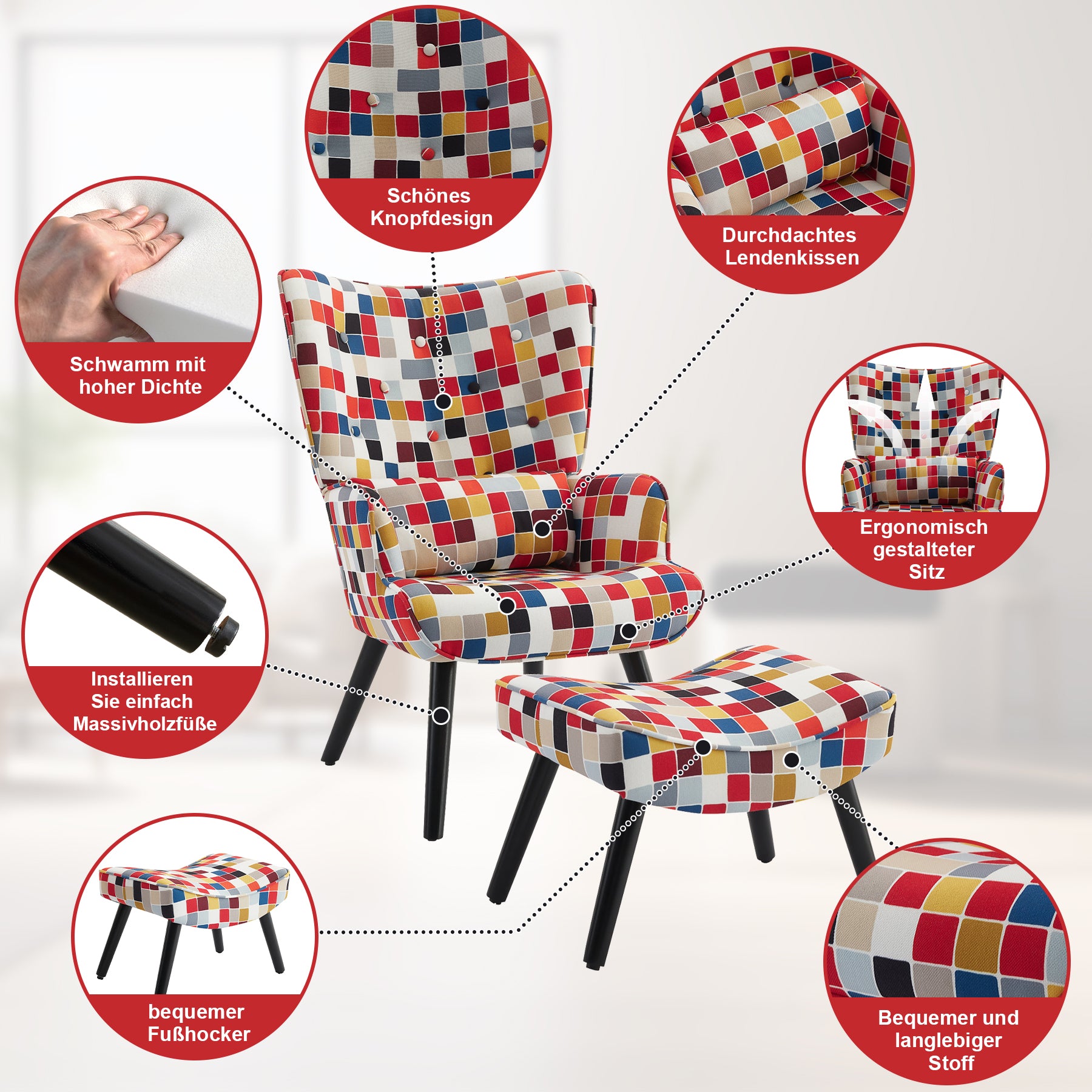 Printed Single Seater Sofa in Faux Linen Fabric