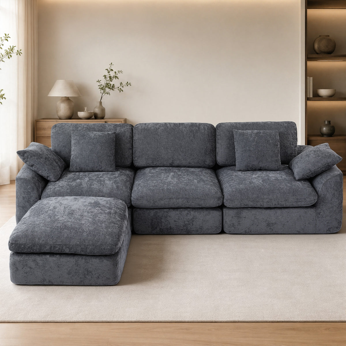 HomeMiYN 281cm 3-Seater L-Shaped Modular Corner Sofa, Chenille Fabric, Non-Vacuum Packaged