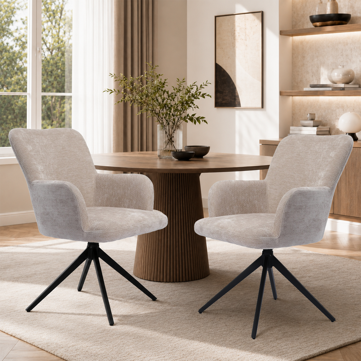 HomeMiYN Set of 2 360° Rotatable Dining Chairs with Armrests