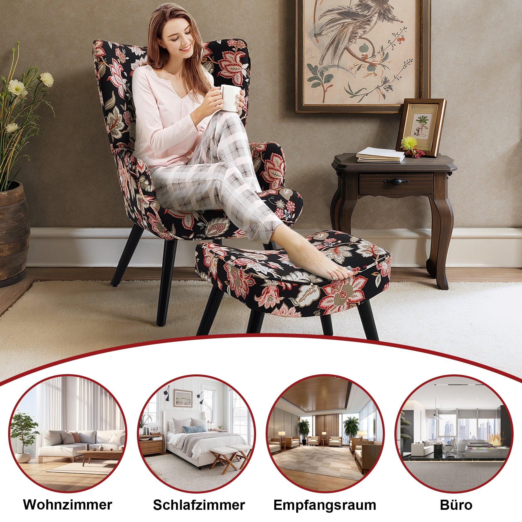 Printed Single Seater Sofa in Faux Linen Fabric