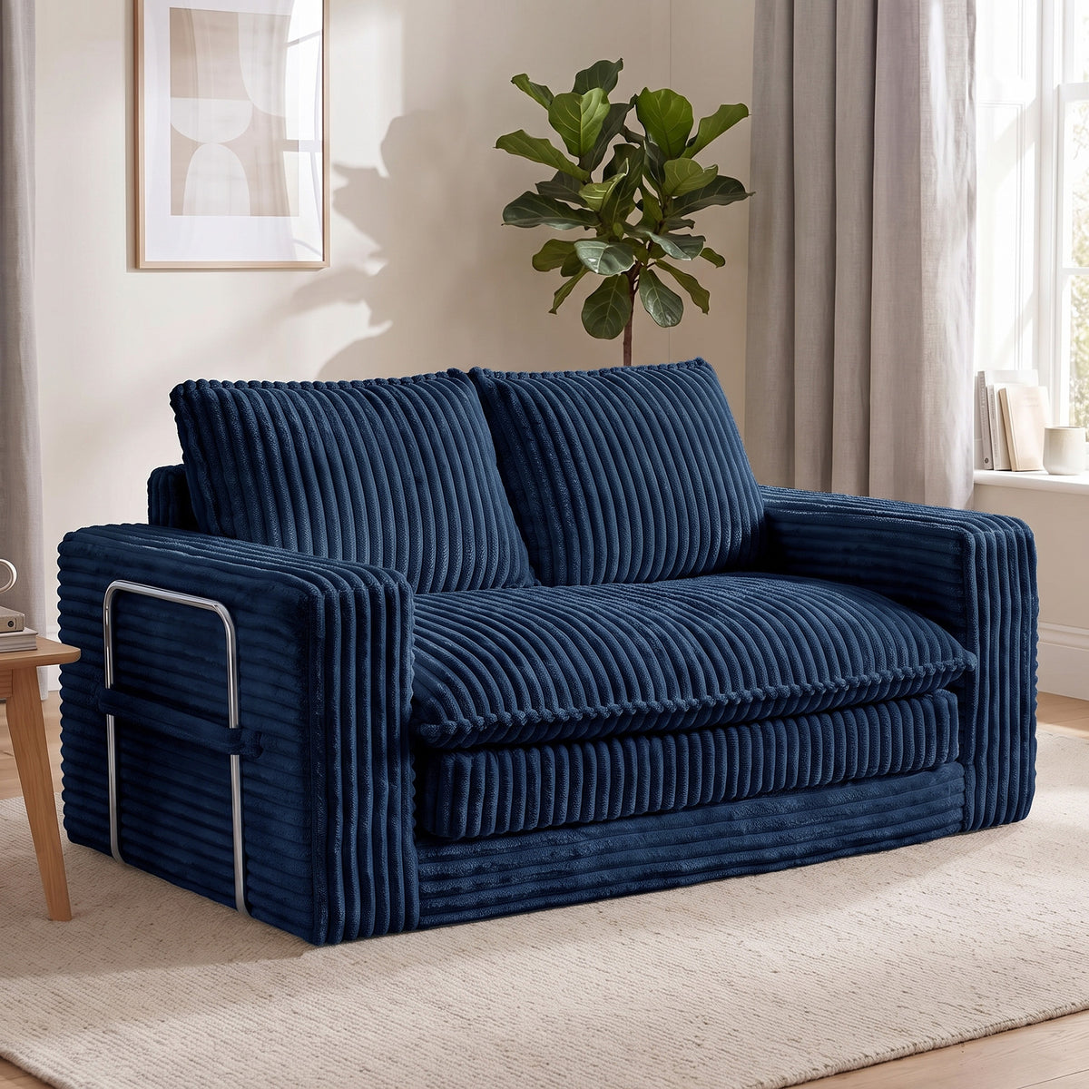 HomeMiYN 2-Seater Corduroy Sofa Bed, 140cm Wide, High Density Foam, No Assembly Required