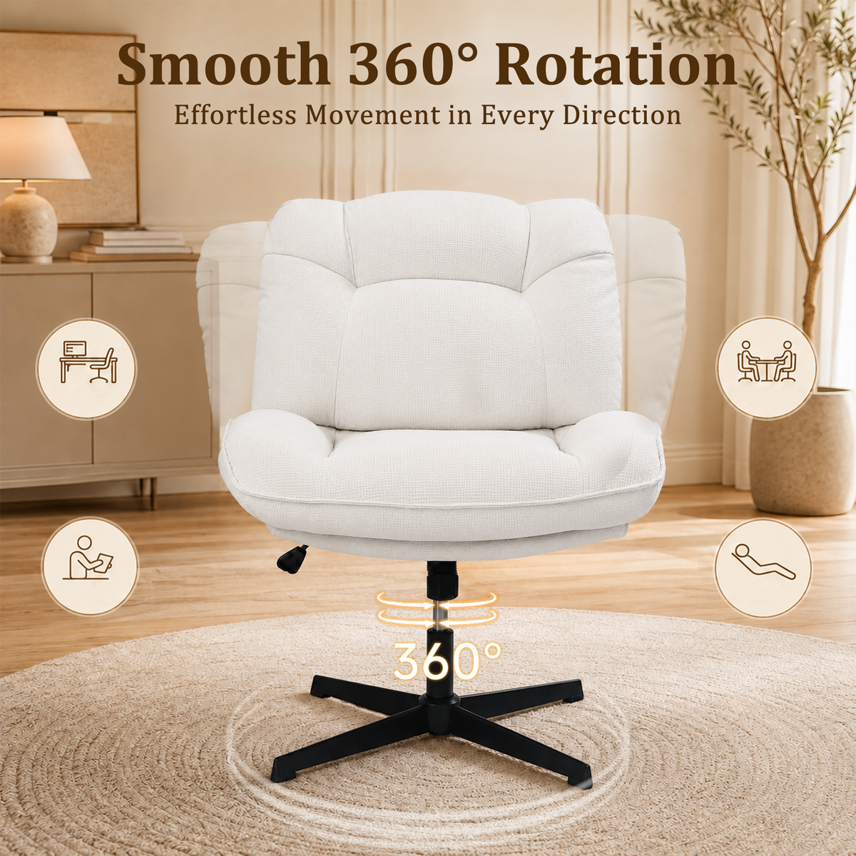 HomeMiYN Ergonomic Armless Office Chair with Adjustable Backrest & Footrest