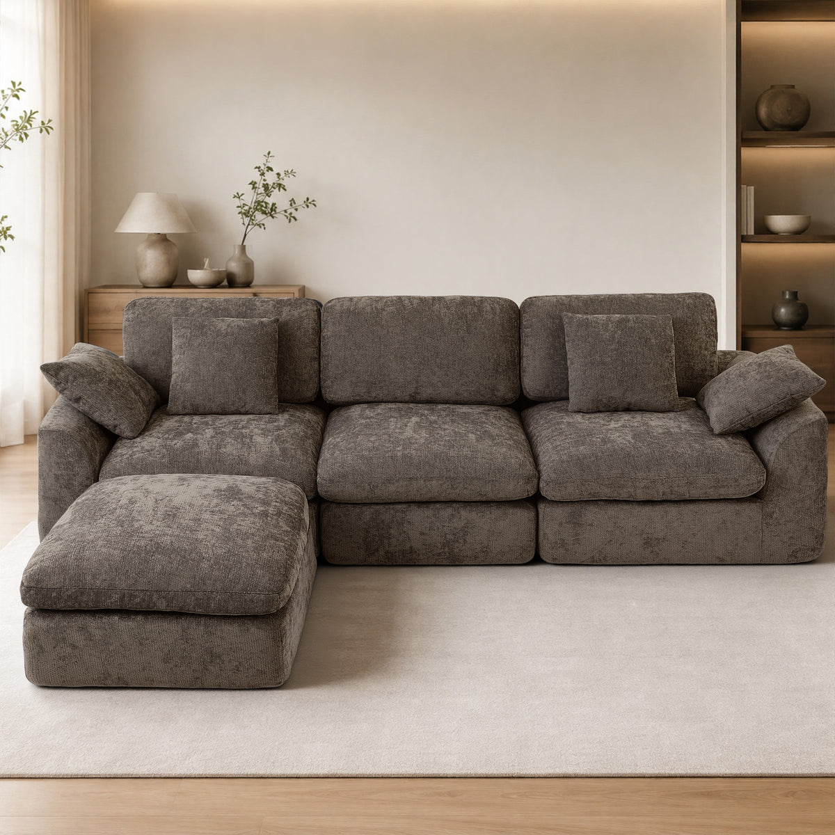HomeMiYN 281cm 3-Seater L-Shaped Modular Corner Sofa, Chenille Fabric, Non-Vacuum Packaged