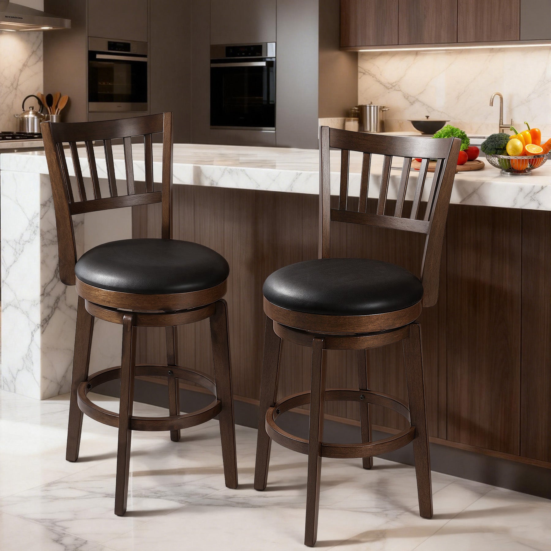 2 Set of Swivel Bar Stool with Padded Back & Seat – Mid-Century Modern Counter Height Chair