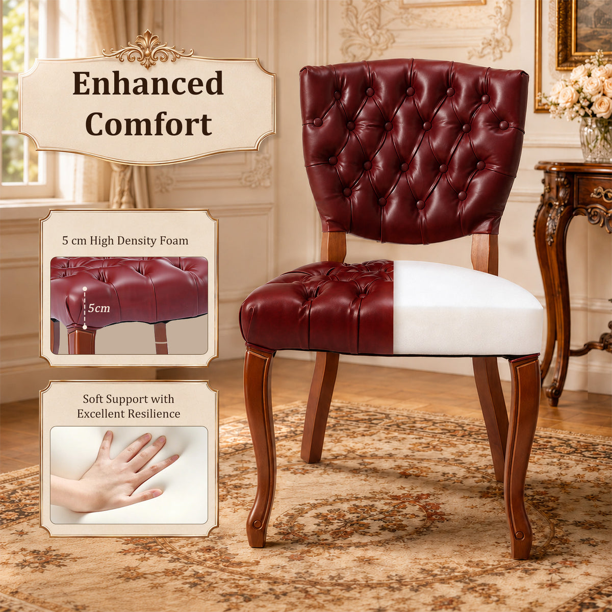 HomeMiYN Set of 2 High Back Dining Chairs Faux Leather