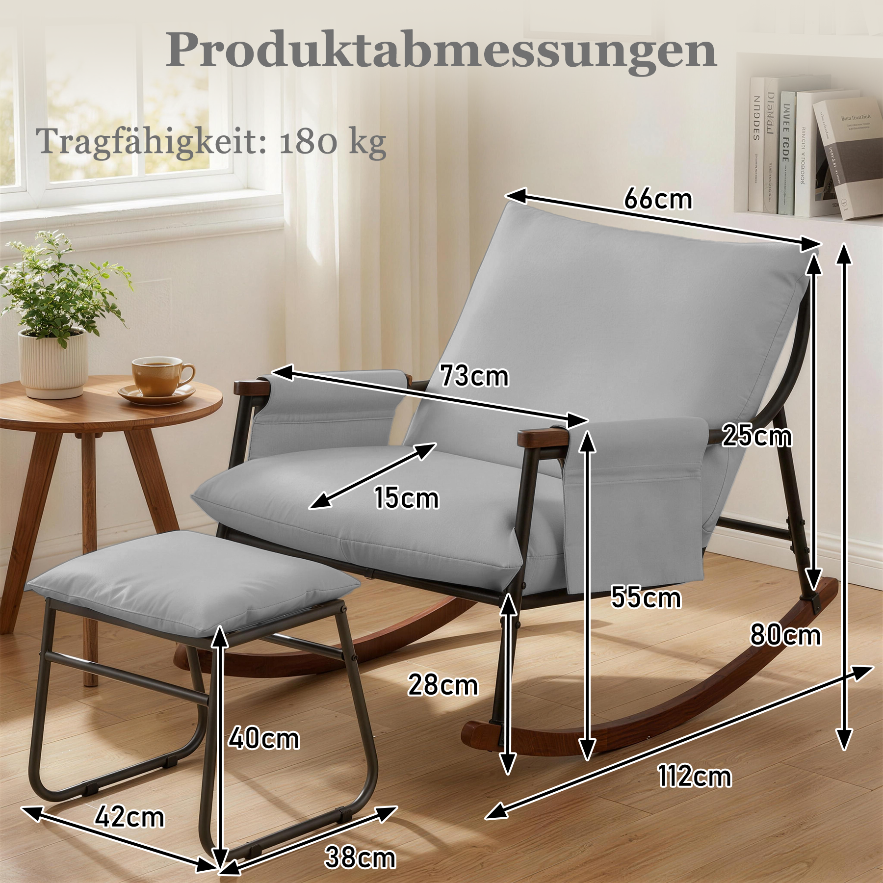 Wooden Armrest with Footstool