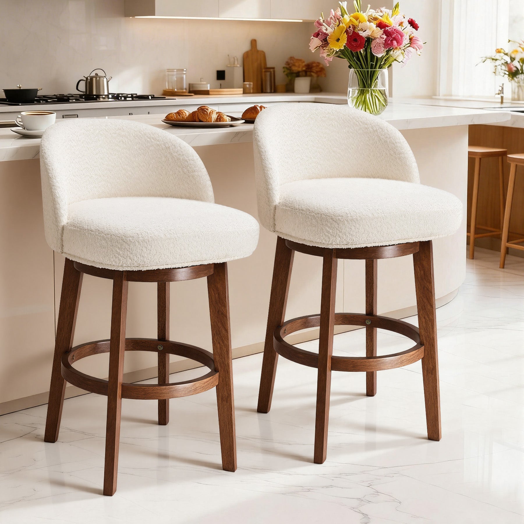 Modern Swivel Bar Stool #base-shape_Round Base #color_Monaco Cream