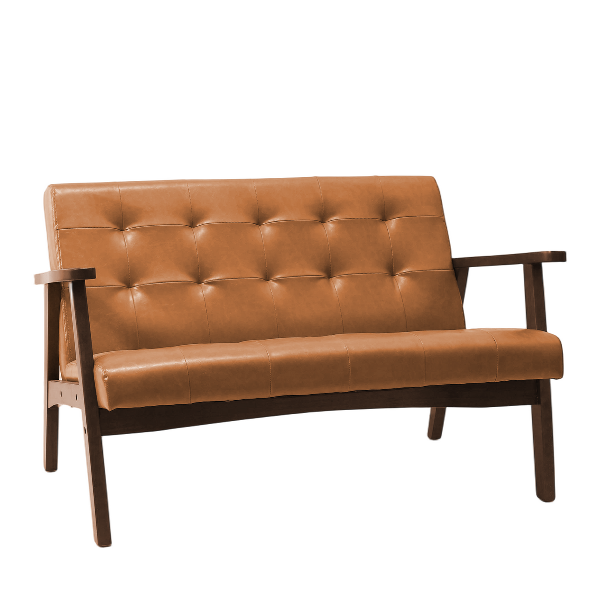 HomeMiYN 2 Seater Faux Leather Sofa with Armrests and Solid Wood Frame