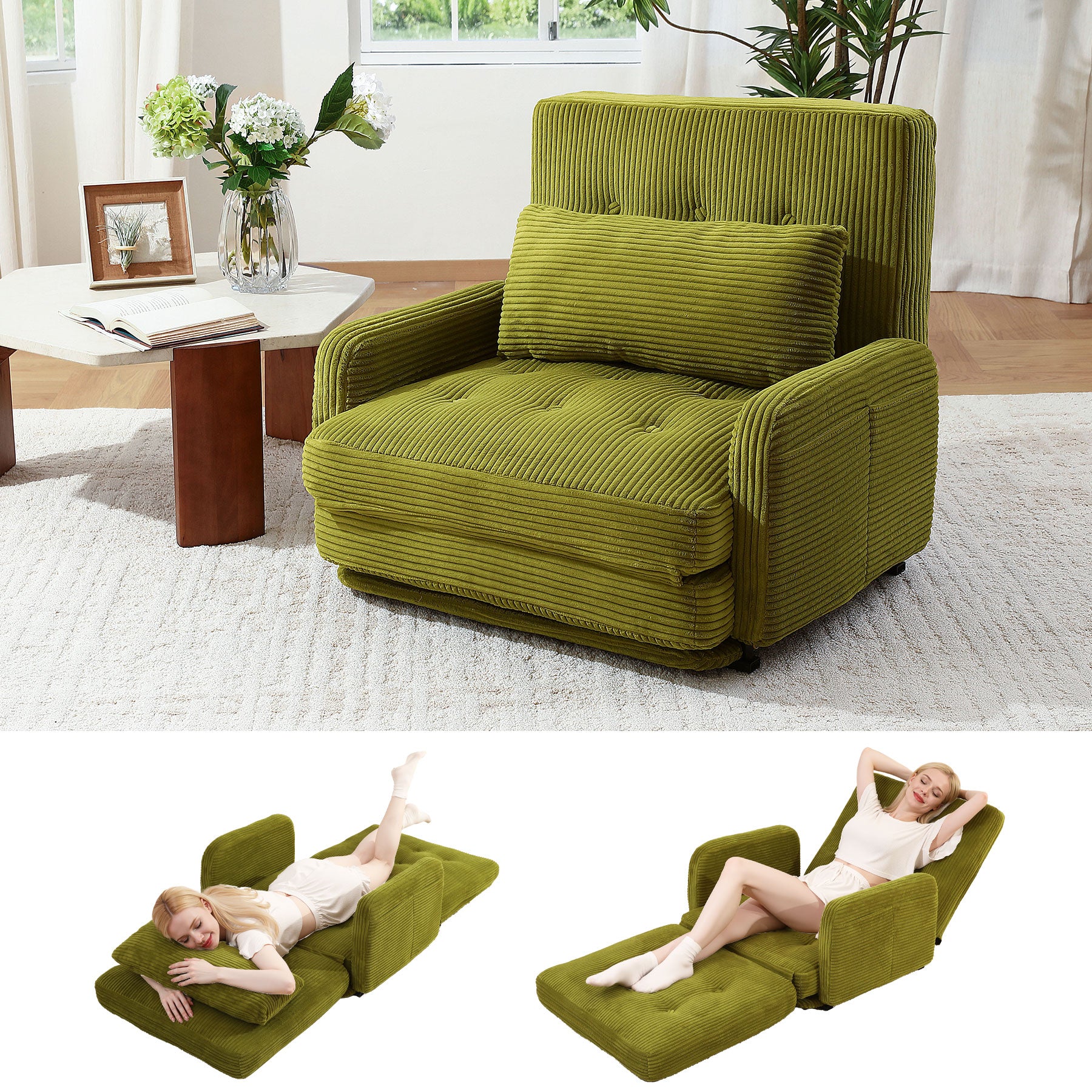 HomeMiYN Folding Sofa Bed, With 5-Position Adjustable Back Support