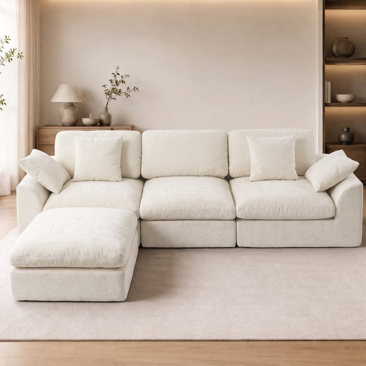 HomeMiYN 281cm 3-Seater L-Shaped Modular Corner Sofa, Chenille Fabric, Non-Vacuum Packaged