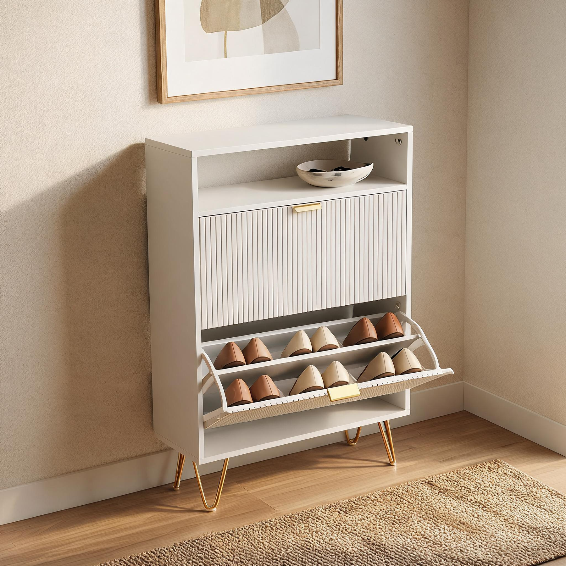White Panel Shoe Cabinet