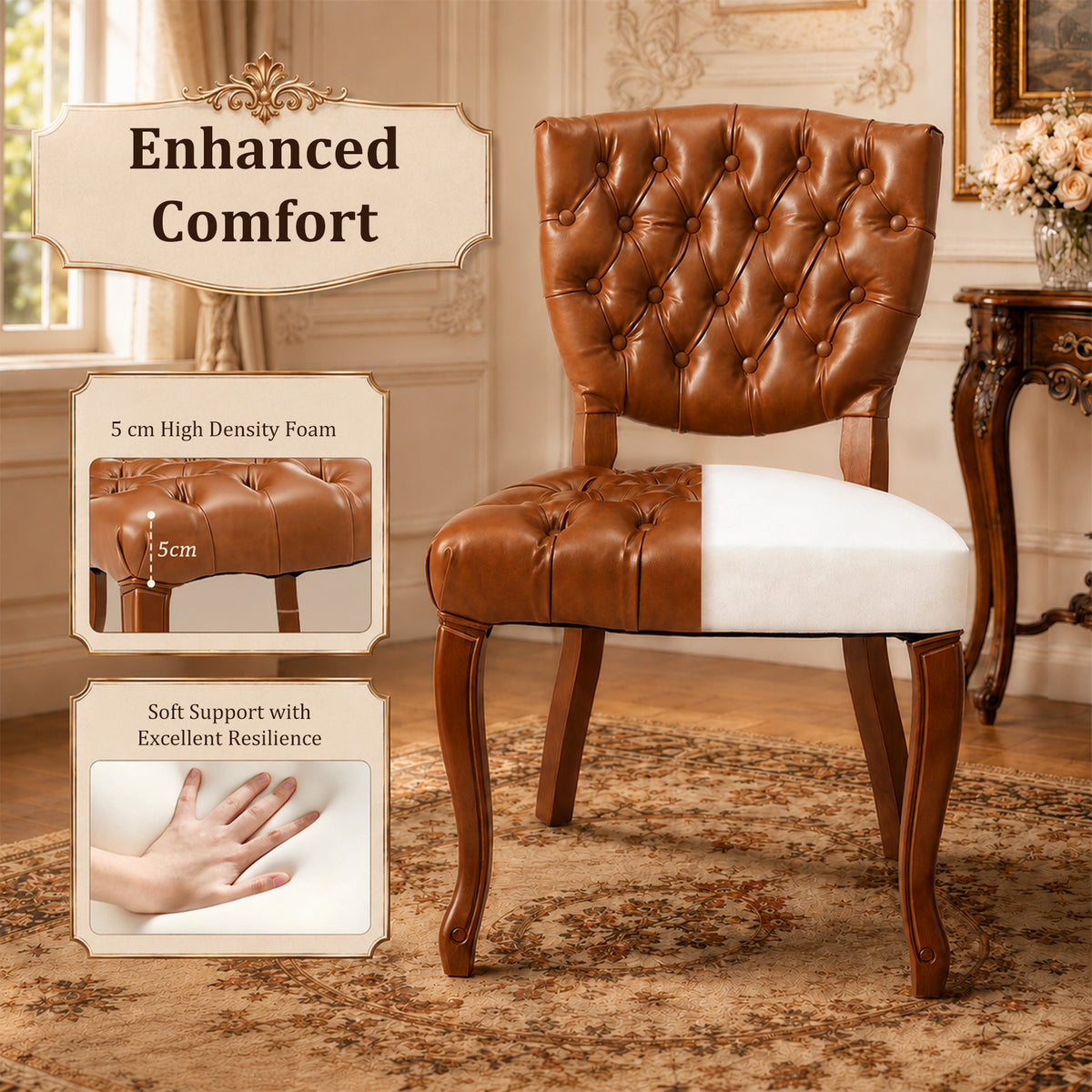 HomeMiYN Set of 2 High Back Dining Chairs Faux Leather