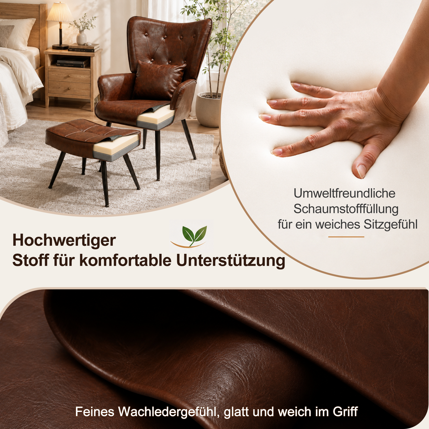 Sessel Ohrensessel mit Samtgeknöpfte Akzentarm-Loungesessel mit vergoldeten Metallbeinen und Lendenrückenlehne, Esszimmerstuhl mit Flügellehne für Wohnzimmer/Schlafzimmer/Büro
